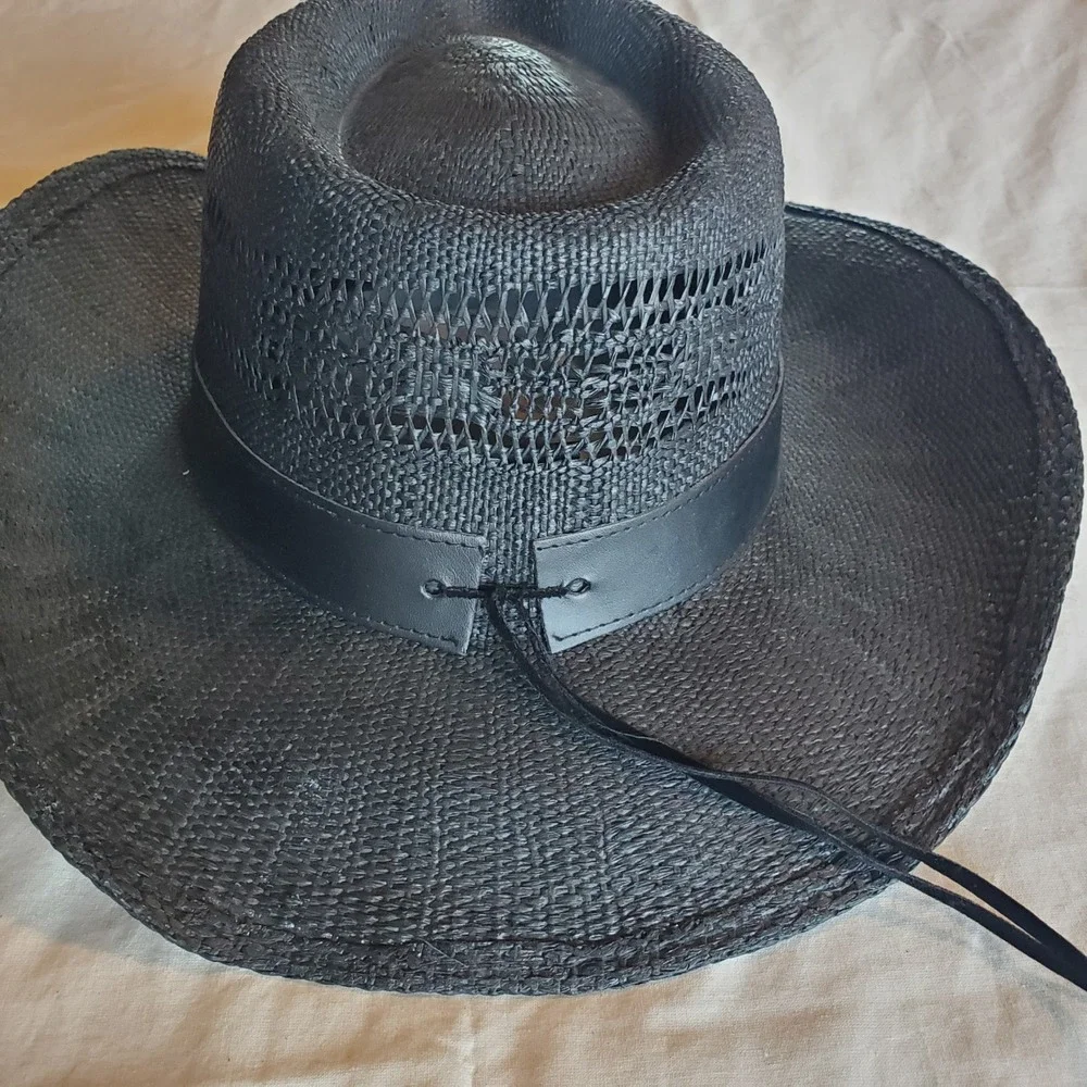O'Ryan Hat Company Black Straw Cowboy Hat Heart Concho Rhinestone small